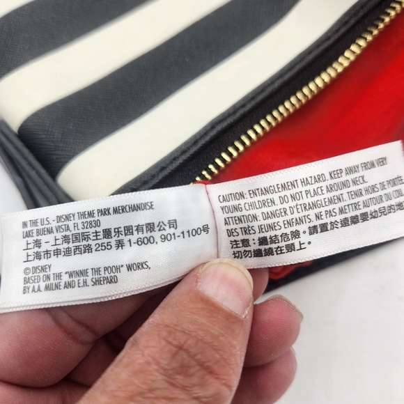 Disney Parks Minnie Mouse Black White Polka Dot Stripes Red Bow Crossbody Bag - Picture 13 of 16